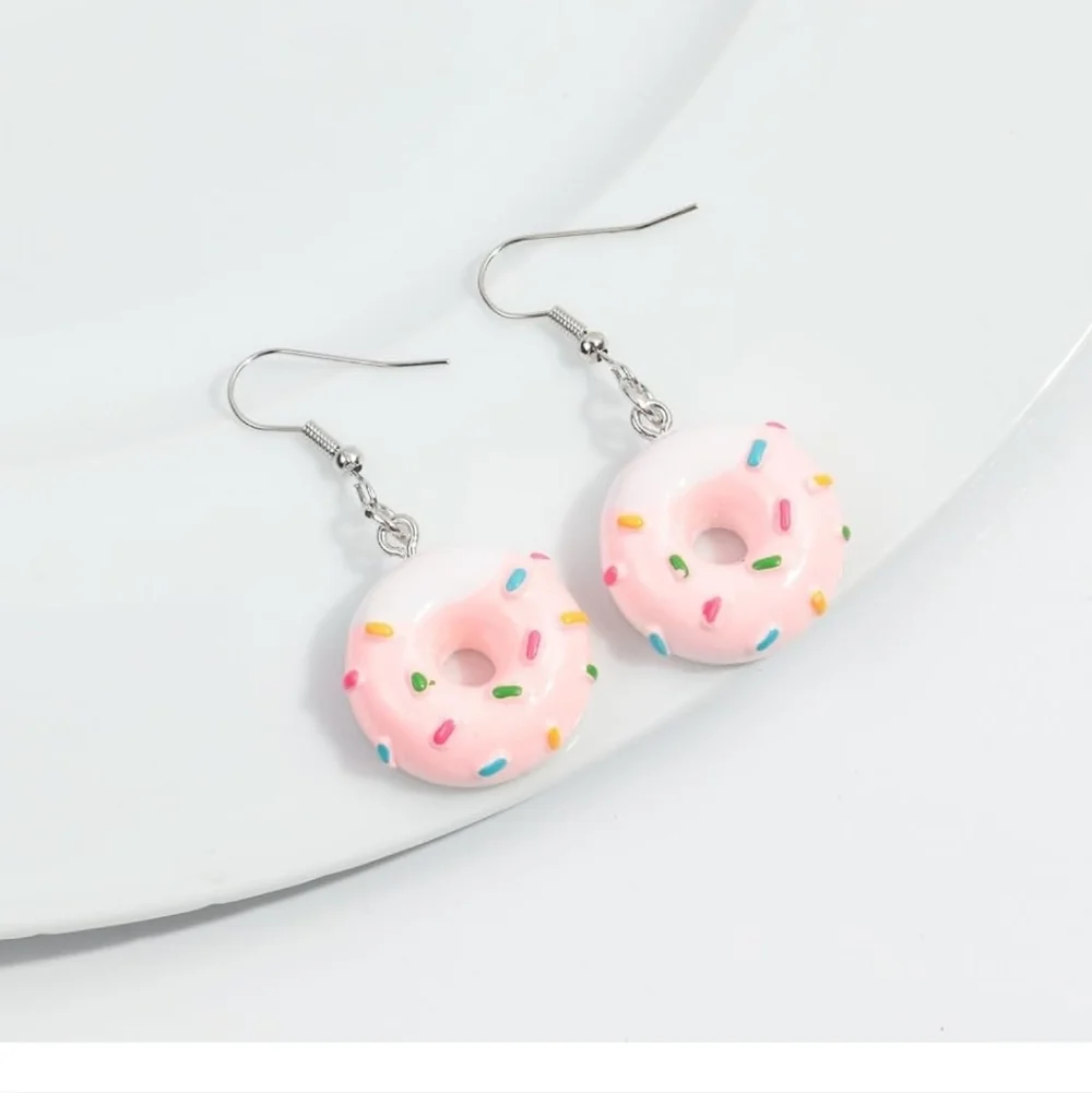 Pink and White Donut Earrings